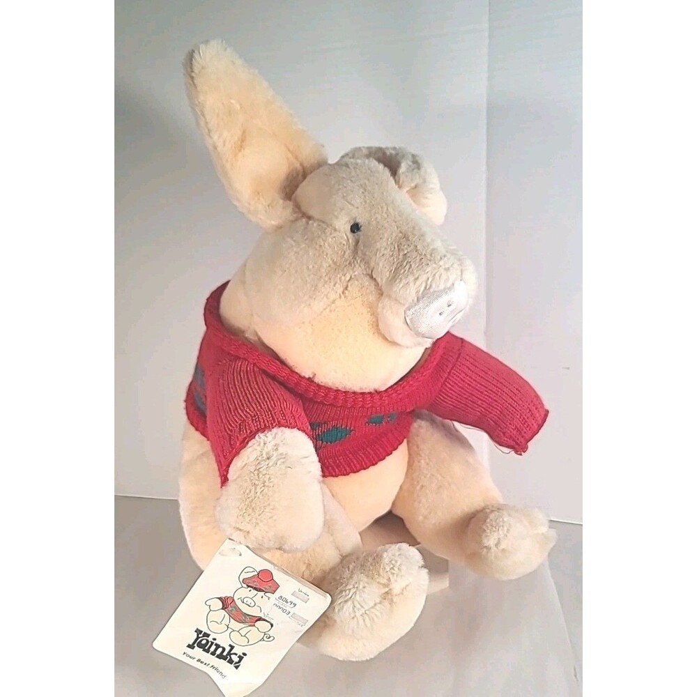 Yonkers Yoinki Plush Pig Sweater & Beanie Stuffed Plush 15” VTG 1987 Farm Aid